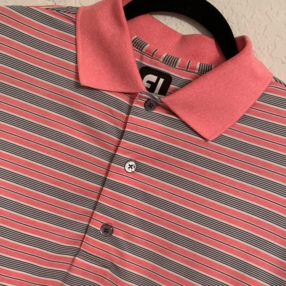 Foot Joy FJ Men's Striped Pink and Gray Polo Shirt Size M
